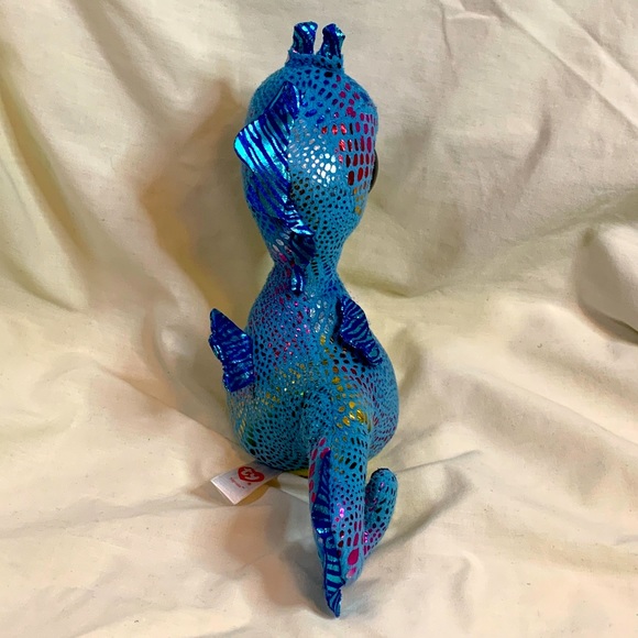 TY Beanie Babies Boos Neptune Rainbow Seahorse Blue Foil 6" Plush Stuffed Toy - Picture 3 of 9
